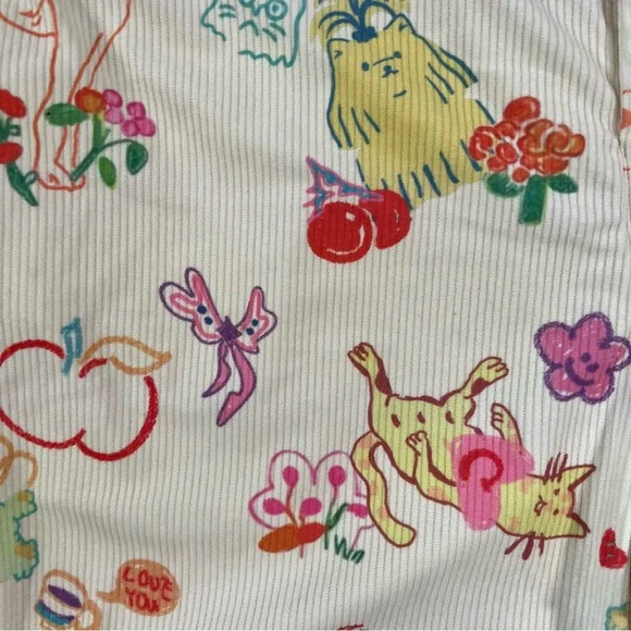 Cider Cream Wide-Leg Pants with Multicolor Fun Pet and Fruit Print - Picture 7 of 15